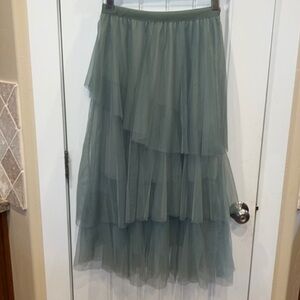Olive Green Tulle Layered Skirt